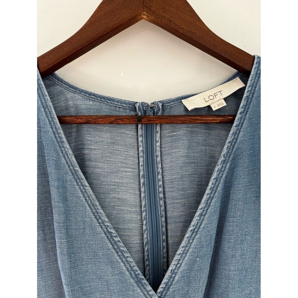 LOFT Chambray Ruffle Sleeve Dress | Soft Girl Casual Denim Mini - Picture 6 of 9